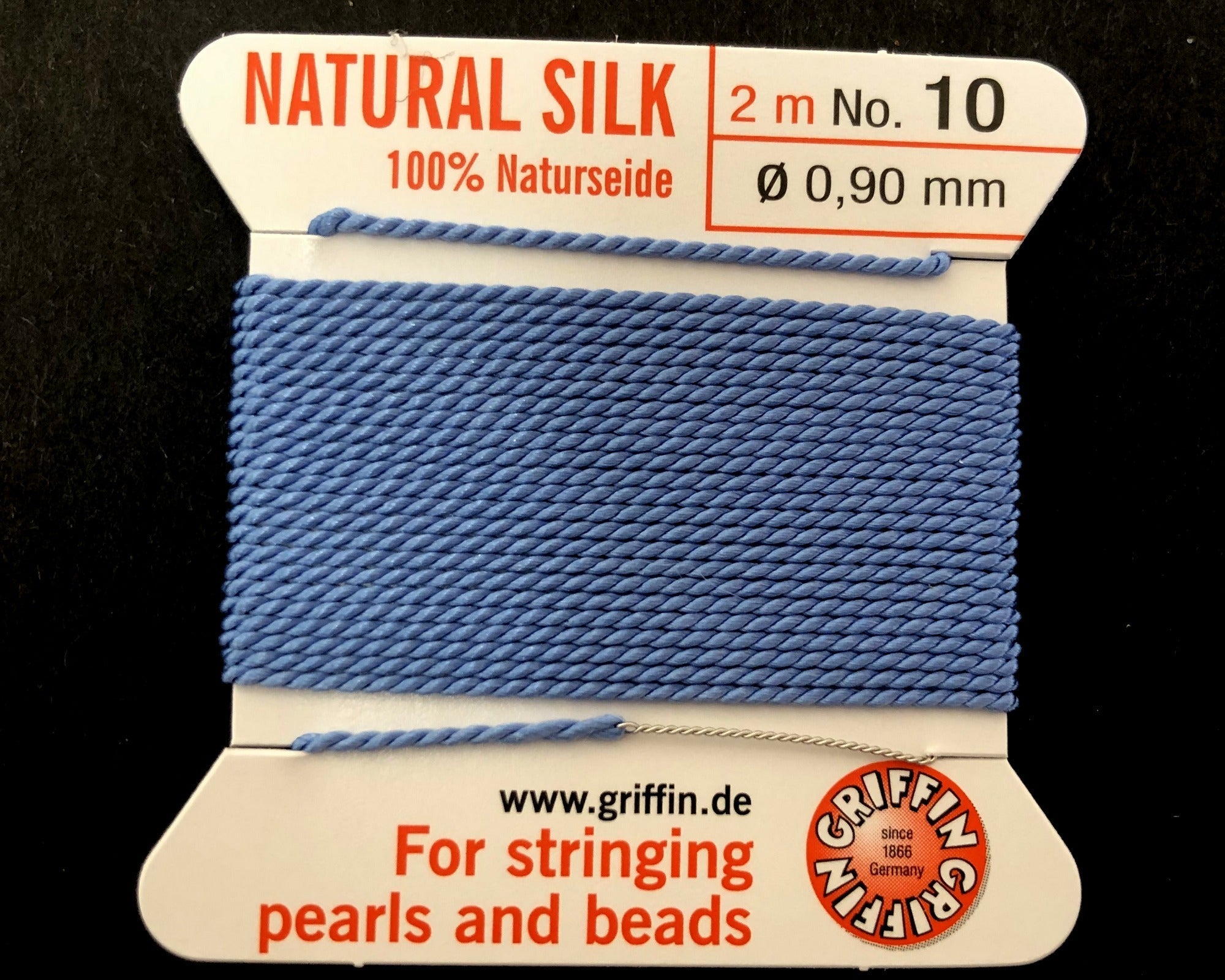 Griffin Silk beading cord with needle, size #10 - 0.9mm, 18 color choice, 2 meter - Oz Beads 