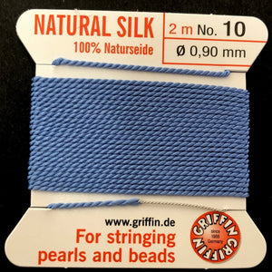 Griffin Silk beading cord with needle, size #10 - 0.9mm, 18 color choice, 2 meter - Oz Beads 