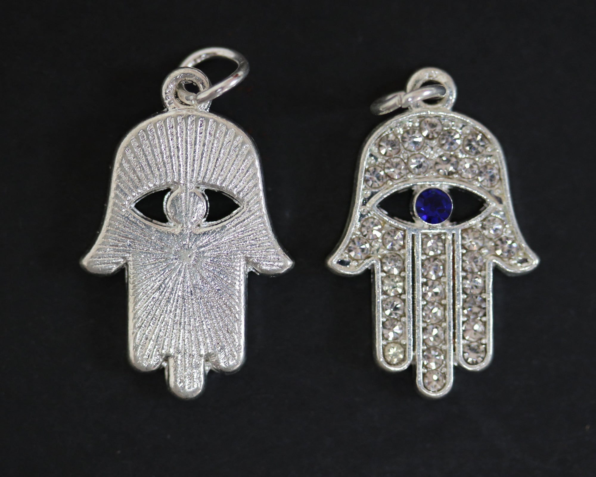 Hamsa Hand charm 13x20mm sparkly silver plated pave crystal with Rhinestone - Oz Beads 