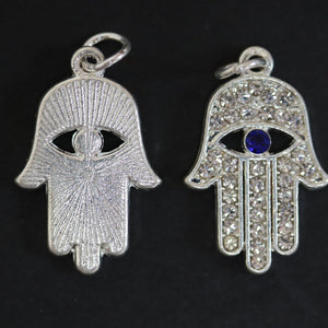 Hamsa Hand charm 13x20mm sparkly silver plated pave crystal with Rhinestone - Oz Beads 