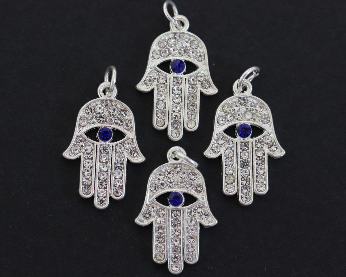 Hamsa Hand charm 13x20mm sparkly silver plated pave crystal with Rhinestone - Oz Beads 