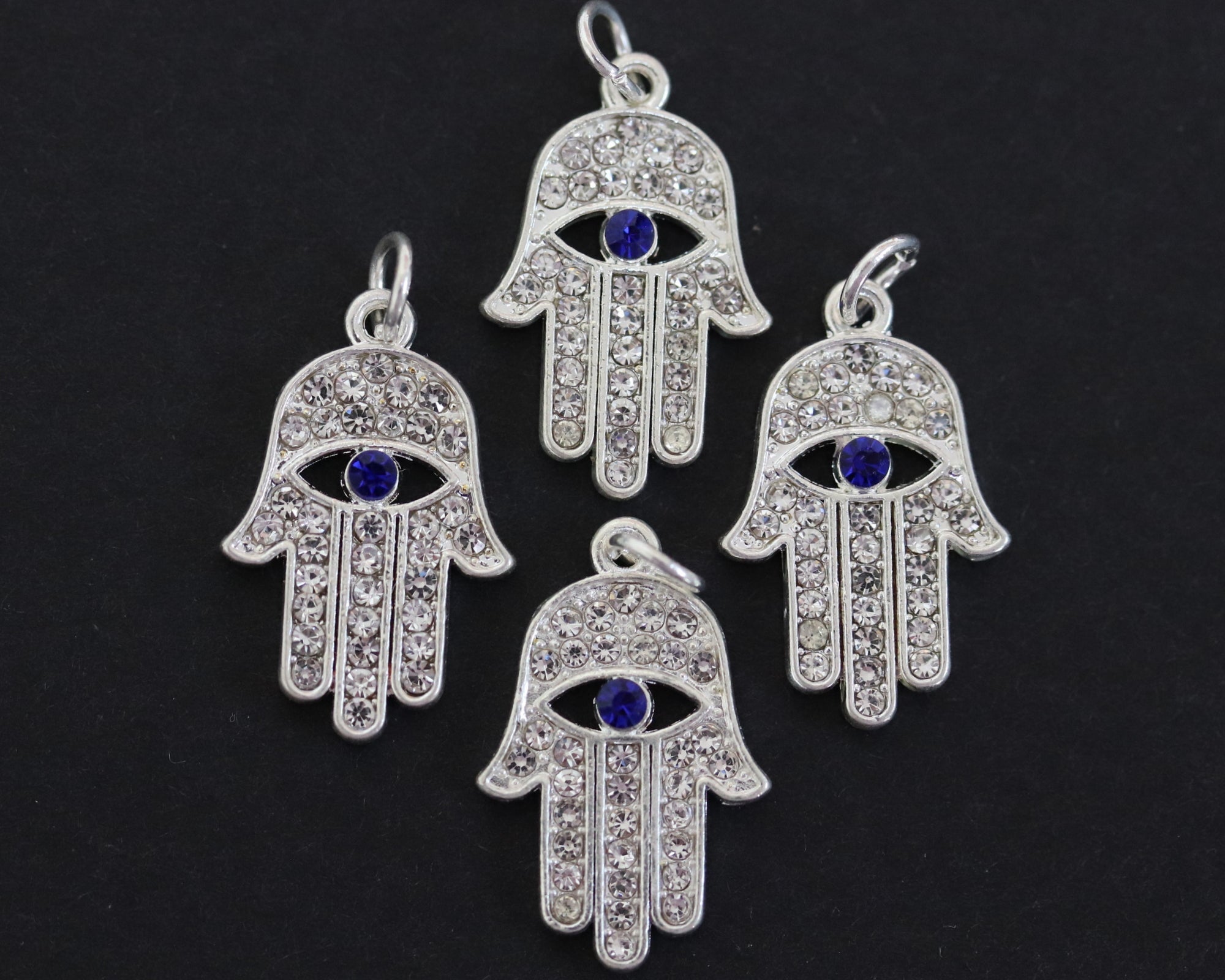 Hamsa Hand charm 13x20mm sparkly silver plated pave crystal with Rhinestone - Oz Beads 