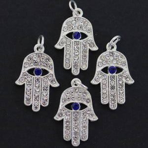 Hamsa Hand charm 13x20mm sparkly silver plated pave crystal with Rhinestone - Oz Beads 