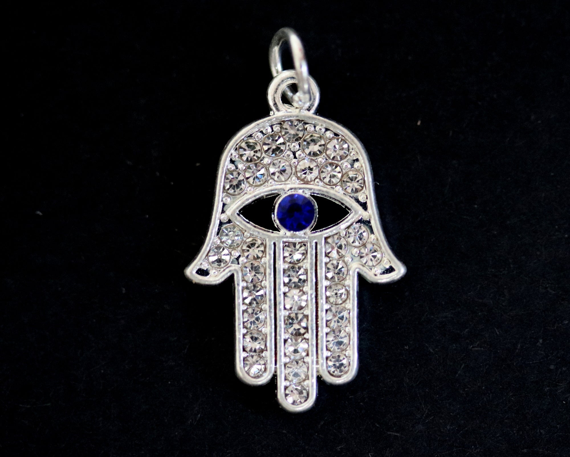 Hamsa Hand charm 13x20mm sparkly silver plated pave crystal with Rhinestone - Oz Beads 