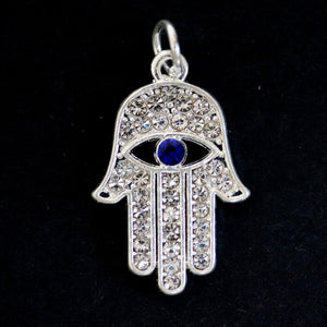 Hamsa Hand charm 13x20mm sparkly silver plated pave crystal with Rhinestone - Oz Beads 