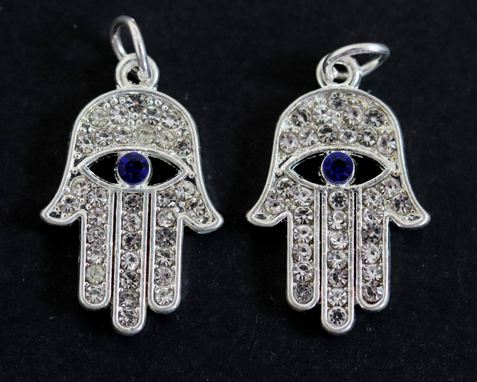 Hamsa Hand charm 13x20mm sparkly silver plated pave crystal with Rhinestone - Oz Beads 