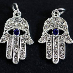 Hamsa Hand charm 13x20mm sparkly silver plated pave crystal with Rhinestone - Oz Beads 