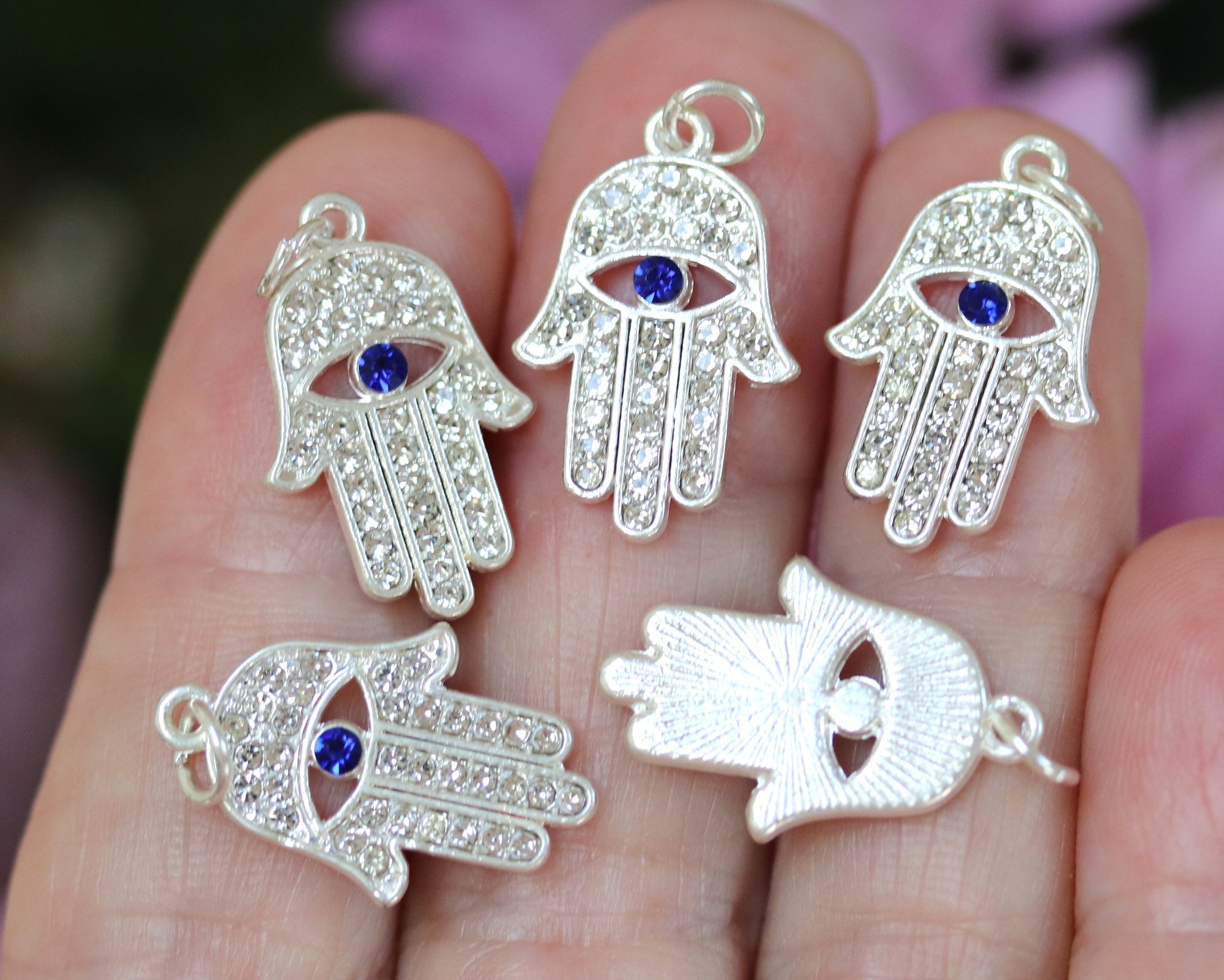 Hamsa Hand charm 13x20mm sparkly silver plated pave crystal with Rhinestone - Oz Beads 