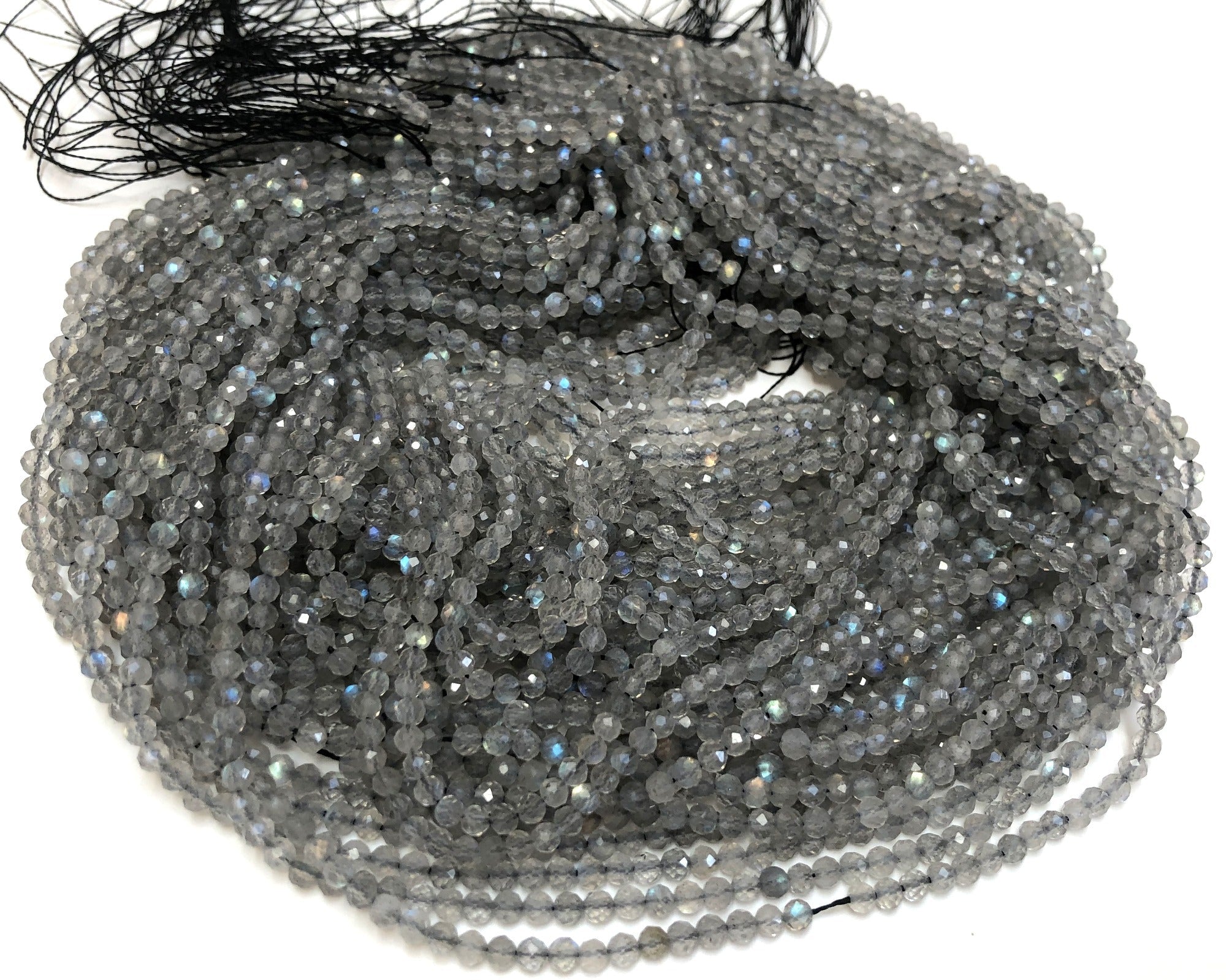 Labradorite 3mm 4mm faceted round natural gemstone beads 15.5" strand - Oz Beads 