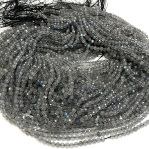 Labradorite 3mm 4mm faceted round natural gemstone beads 15.5" strand - Oz Beads 