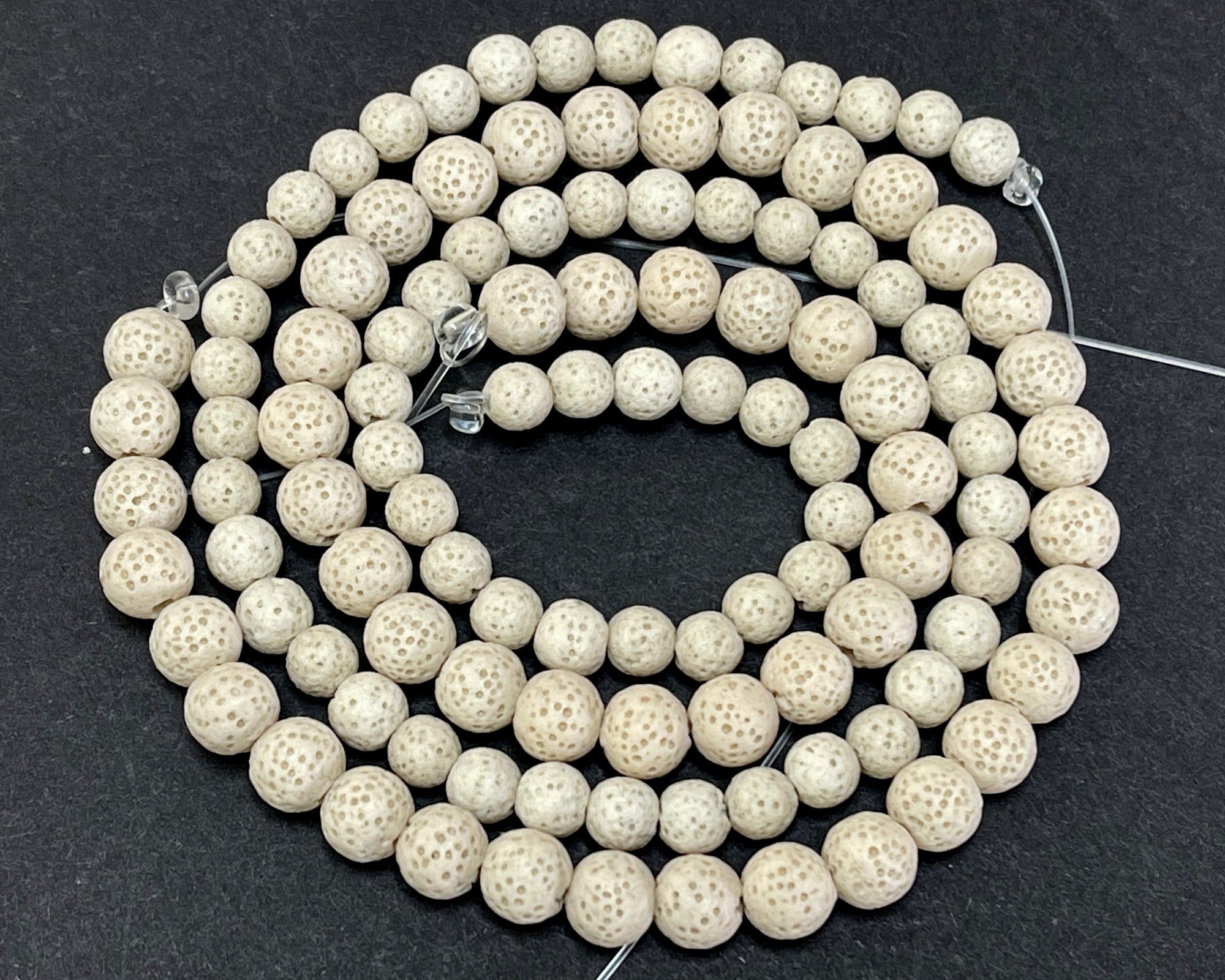 Lava Tan 6mm 8mm round natural volcanic lava diffuser beads 15.5" strand - Oz Beads 