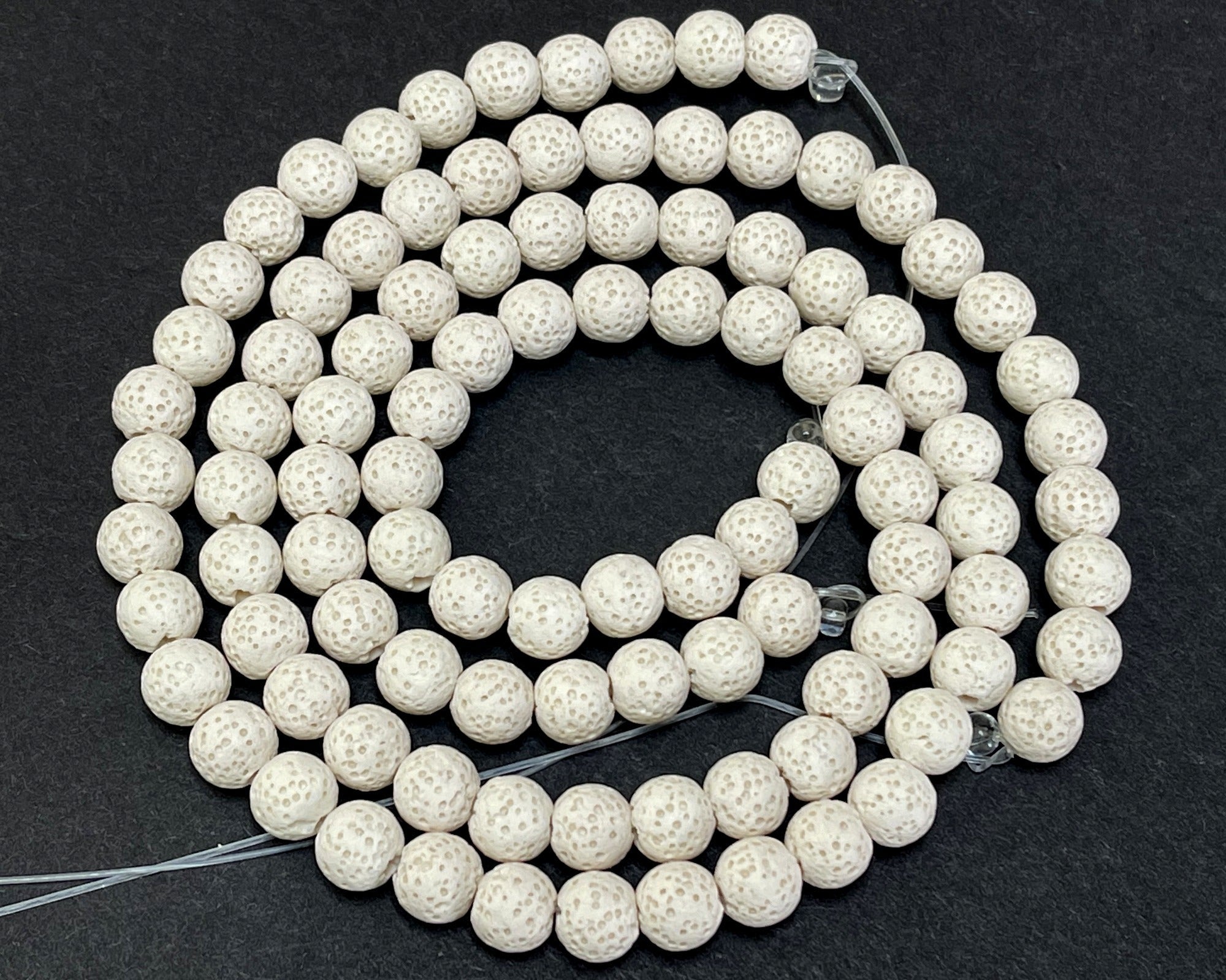 Lava White 6mm 8mm 10mm round natural volcanic lava diffuser beads 16" strand - Oz Beads 