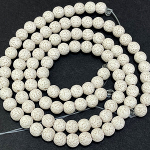Lava White 6mm 8mm 10mm round natural volcanic lava diffuser beads 16" strand - Oz Beads 