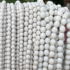 Lava White 6mm 8mm 10mm round natural volcanic lava diffuser beads 16" strand - Oz Beads 