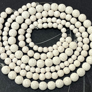 Lava White 6mm 8mm 10mm round natural volcanic lava diffuser beads 16" strand - Oz Beads 
