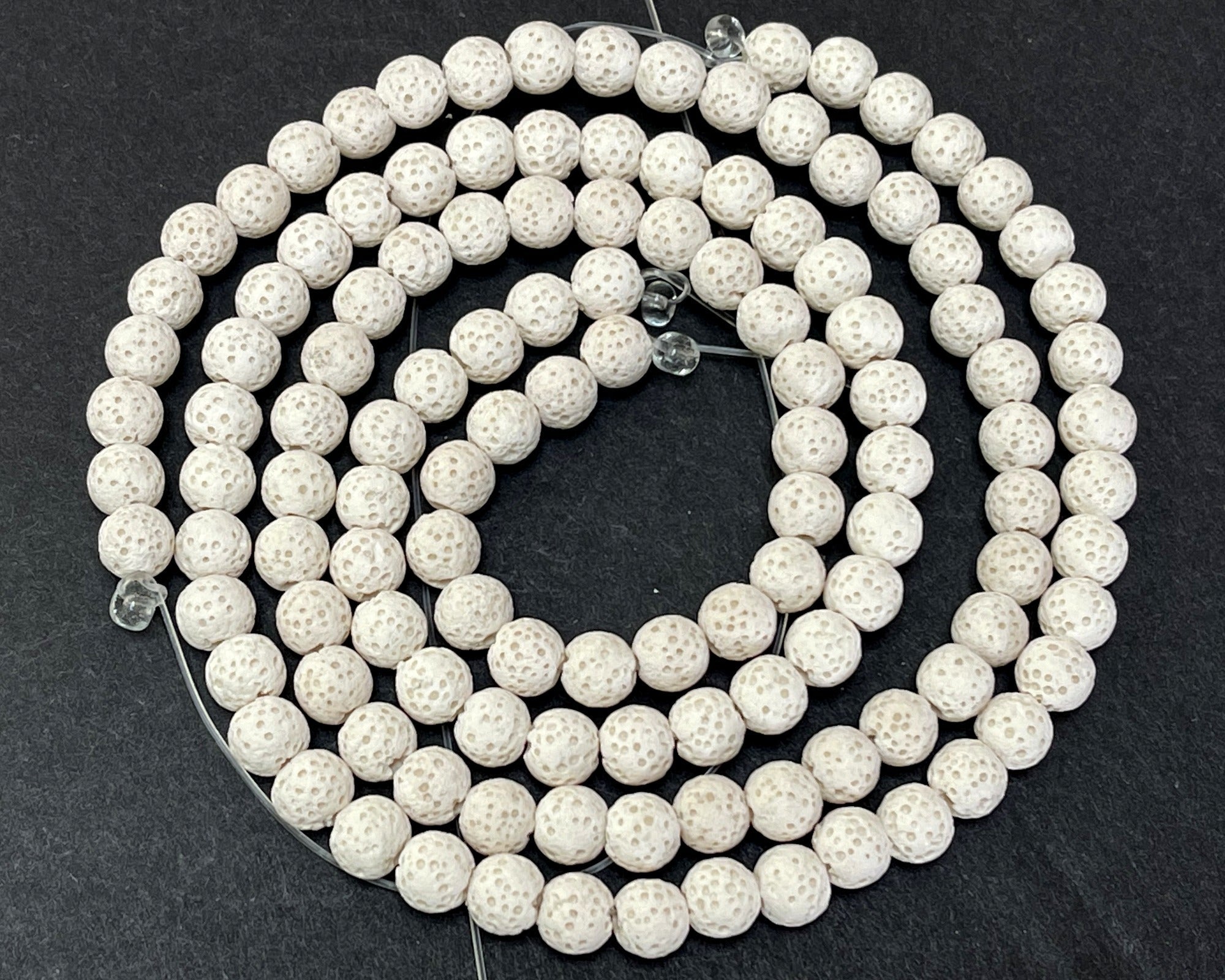 Lava White 6mm 8mm 10mm round natural volcanic lava diffuser beads 16" strand - Oz Beads 
