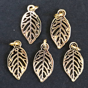 Leaf charm 10x19mm 14K Gold plated metal alloy pendant charm - Oz Beads 