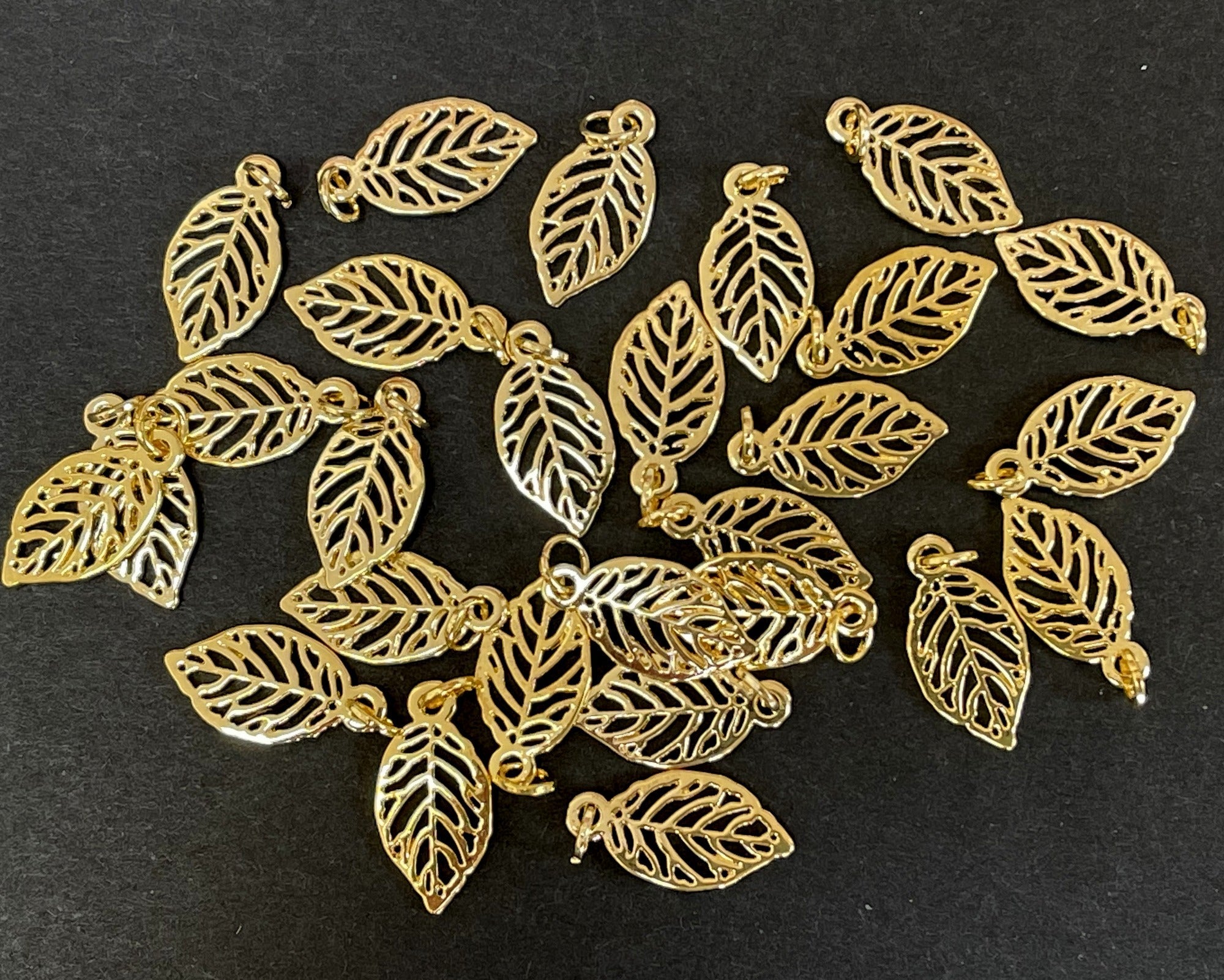 Leaf charm 10x19mm 14K Gold plated metal alloy pendant charm - Oz Beads 