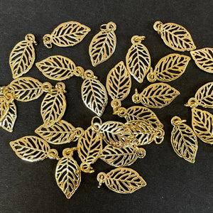 Leaf charm 10x19mm 14K Gold plated metal alloy pendant charm - Oz Beads 