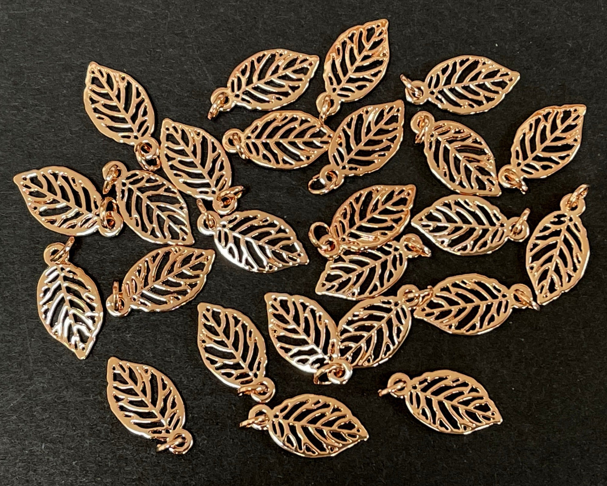Leaf charm 10x19mm 14K Rose Gold plated metal alloy pendant charm - Oz Beads 