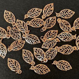 Leaf charm 10x19mm 14K Rose Gold plated metal alloy pendant charm - Oz Beads 