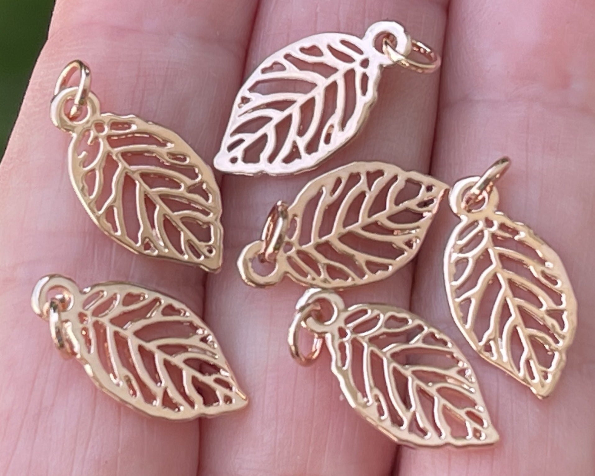 Leaf charm 10x19mm 14K Rose Gold plated metal alloy pendant charm - Oz Beads 