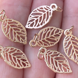 Leaf charm 10x19mm 14K Rose Gold plated metal alloy pendant charm - Oz Beads 