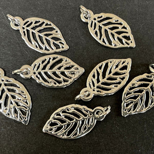 Leaf charm 10x19mm platinum silver plated metal alloy pendant charm - Oz Beads 