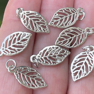 Leaf charm 10x19mm platinum silver plated metal alloy pendant charm - Oz Beads 