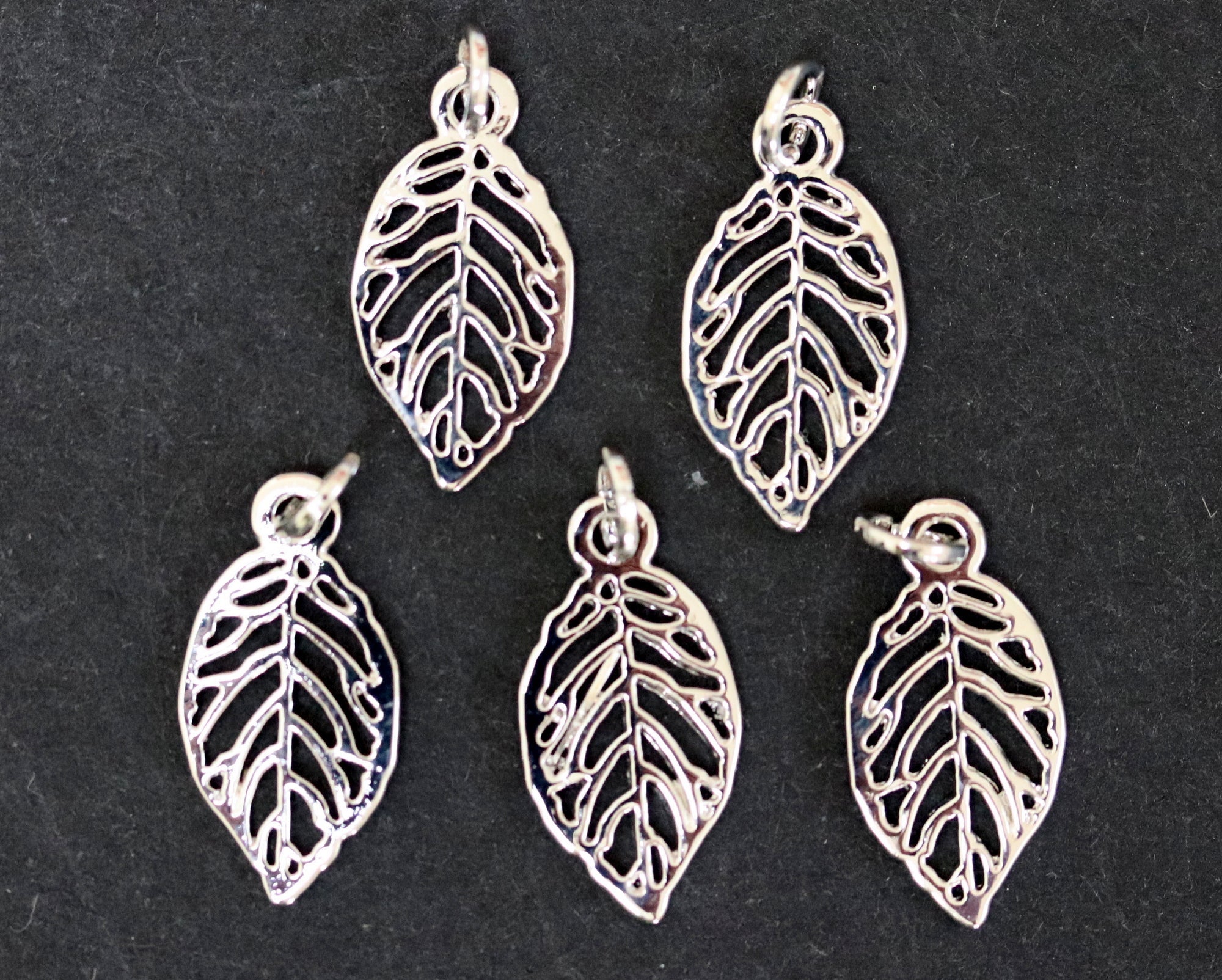 Leaf charm 10x19mm platinum silver plated metal alloy pendant charm - Oz Beads 