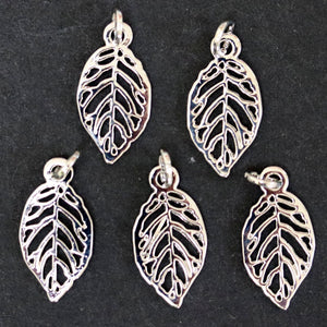 Leaf charm 10x19mm platinum silver plated metal alloy pendant charm - Oz Beads 