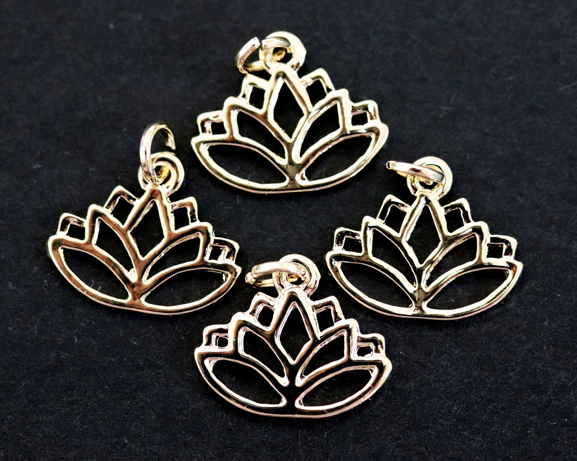 Lotus charm 14x16mm 14K Gold plated metal alloy pendant - Oz Beads 