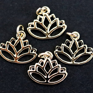 Lotus charm 14x16mm 14K Gold plated metal alloy pendant - Oz Beads 