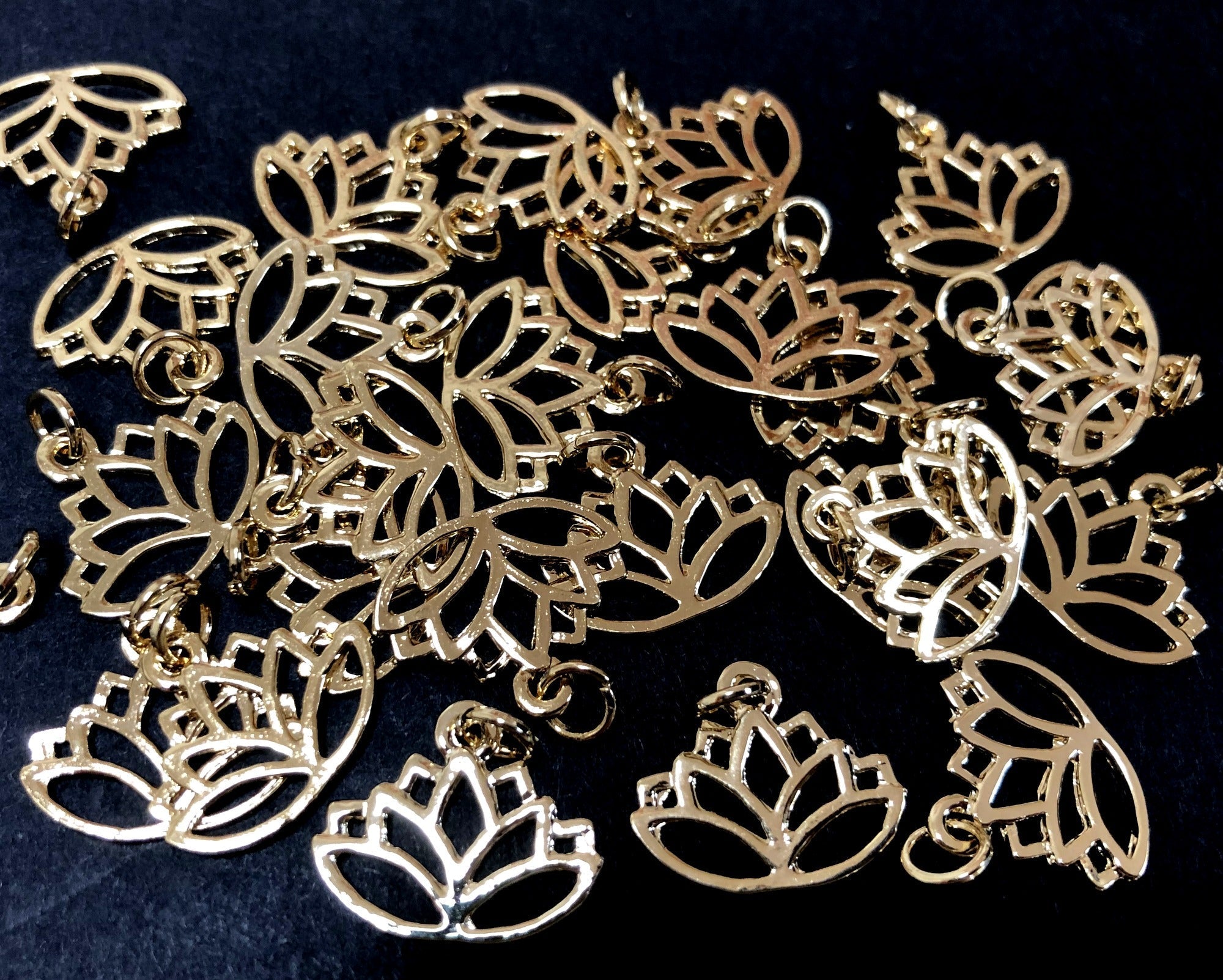 Lotus charm 14x16mm 14K Gold plated metal alloy pendant - Oz Beads 