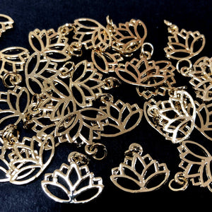 Lotus charm 14x16mm 14K Gold plated metal alloy pendant - Oz Beads 