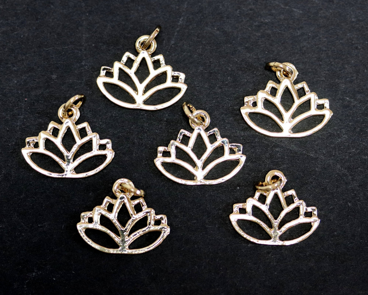 Lotus charm 14x16mm 14K Gold plated metal alloy pendant - Oz Beads 