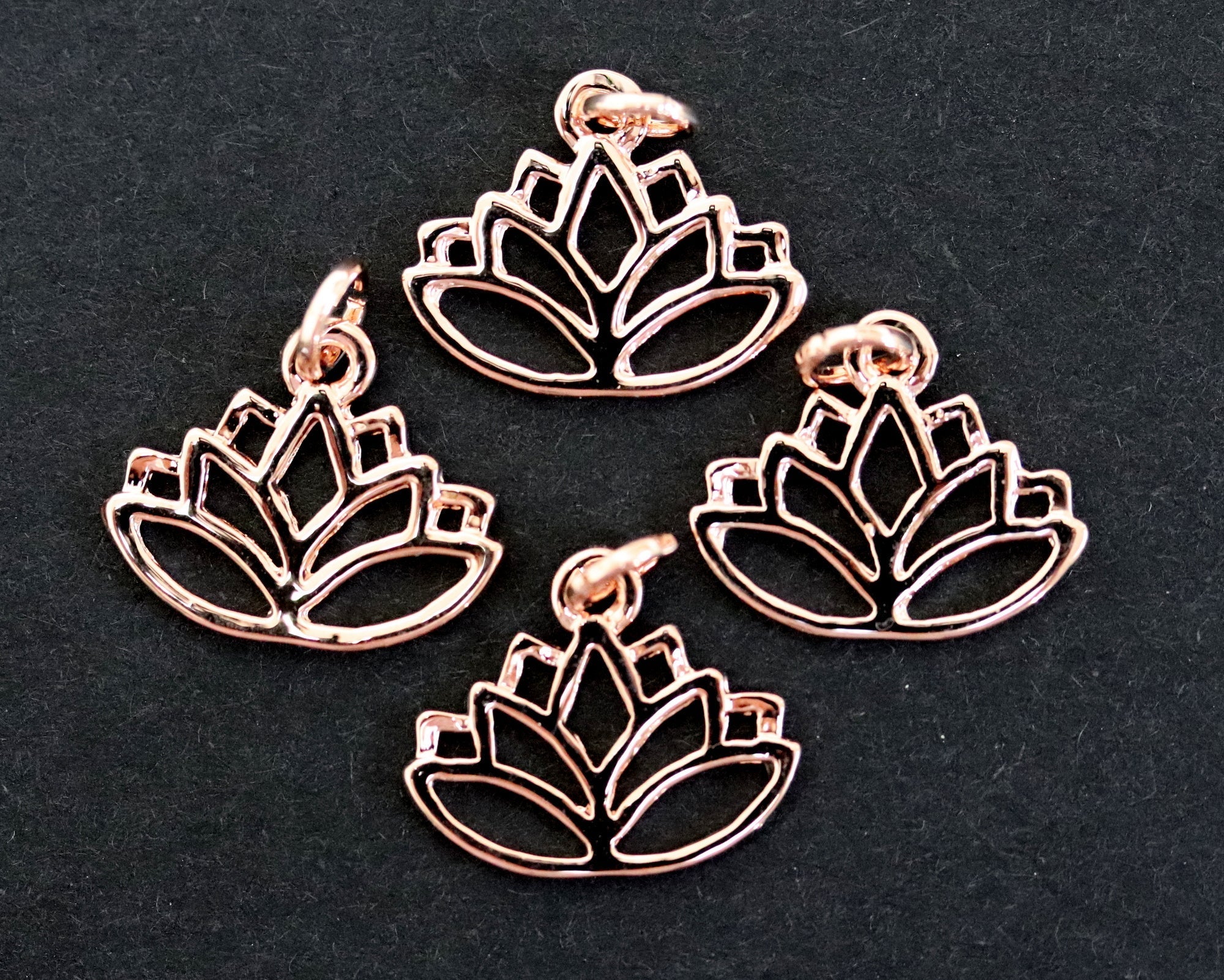 Lotus charm 14x16mm 14K Rose Gold plated metal alloy pendant - Oz Beads 