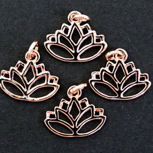 Lotus charm 14x16mm 14K Rose Gold plated metal alloy pendant - Oz Beads 