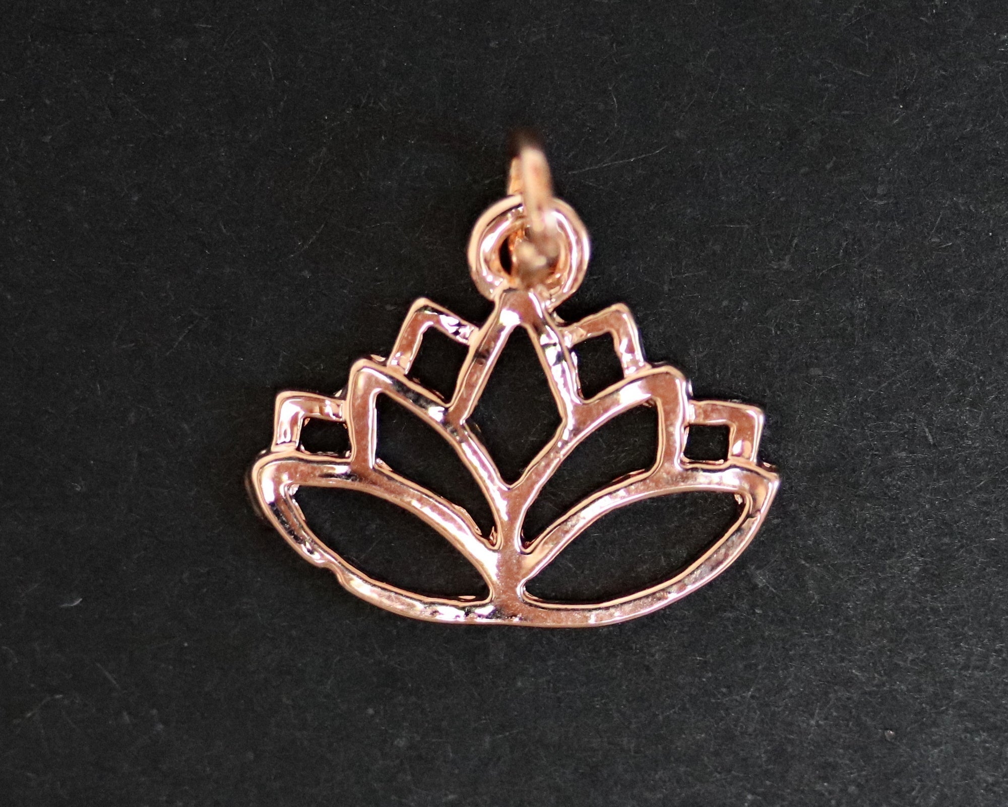 Lotus charm 14x16mm 14K Rose Gold plated metal alloy pendant - Oz Beads 