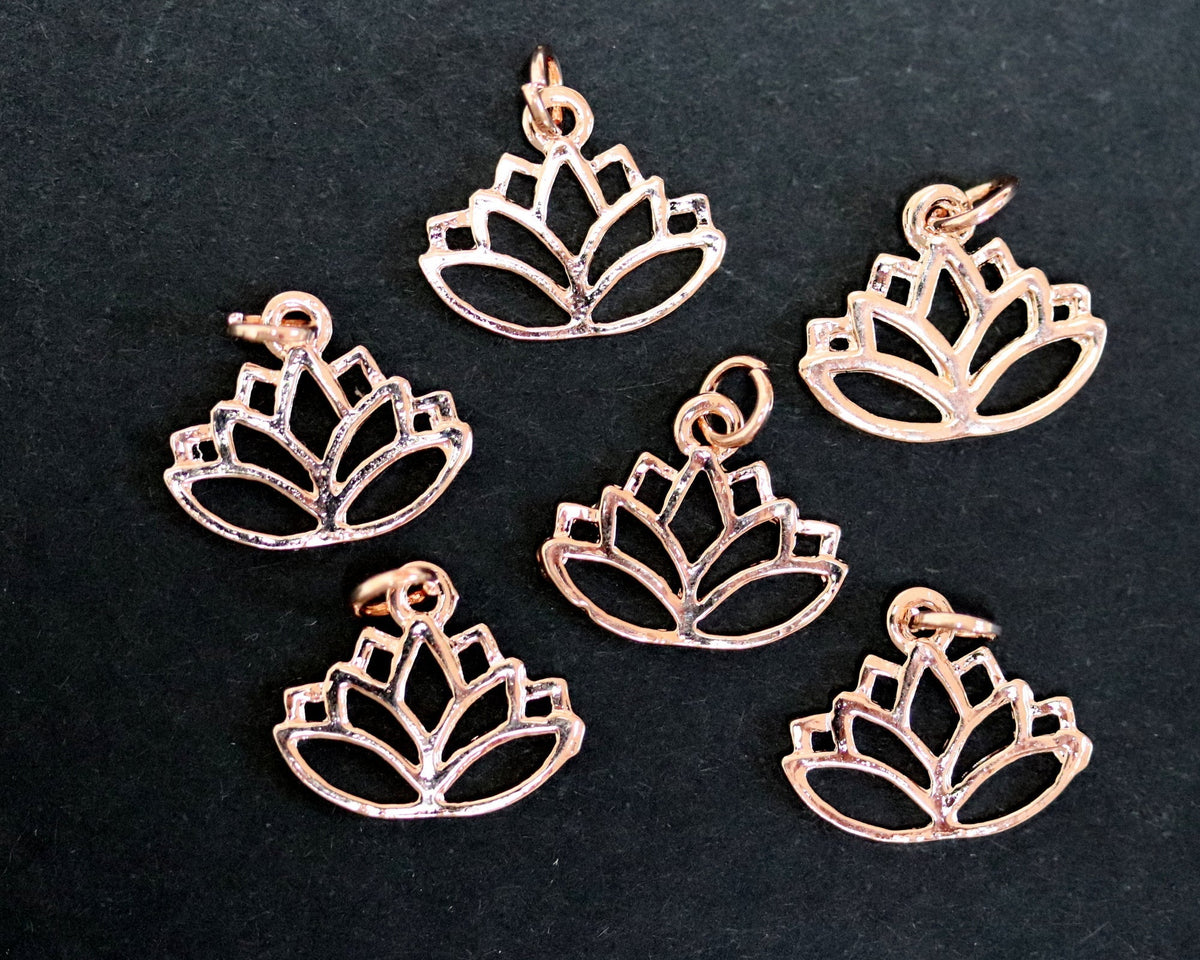 Lotus charm 14x16mm 14K Rose Gold plated metal alloy pendant - Oz Beads 