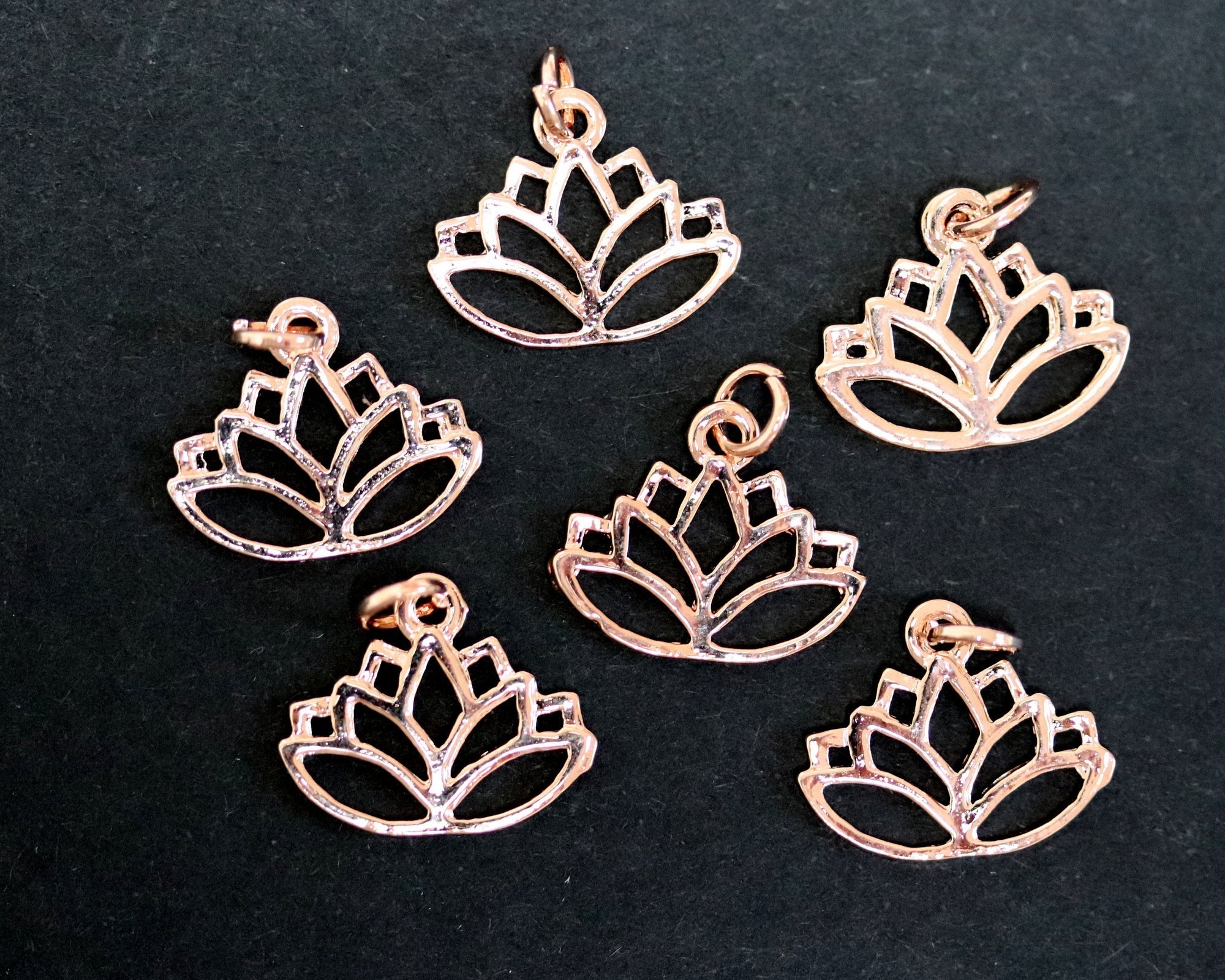 Lotus charm 14x16mm 14K Rose Gold plated metal alloy pendant - Oz Beads 