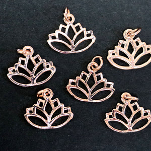 Lotus charm 14x16mm 14K Rose Gold plated metal alloy pendant - Oz Beads 