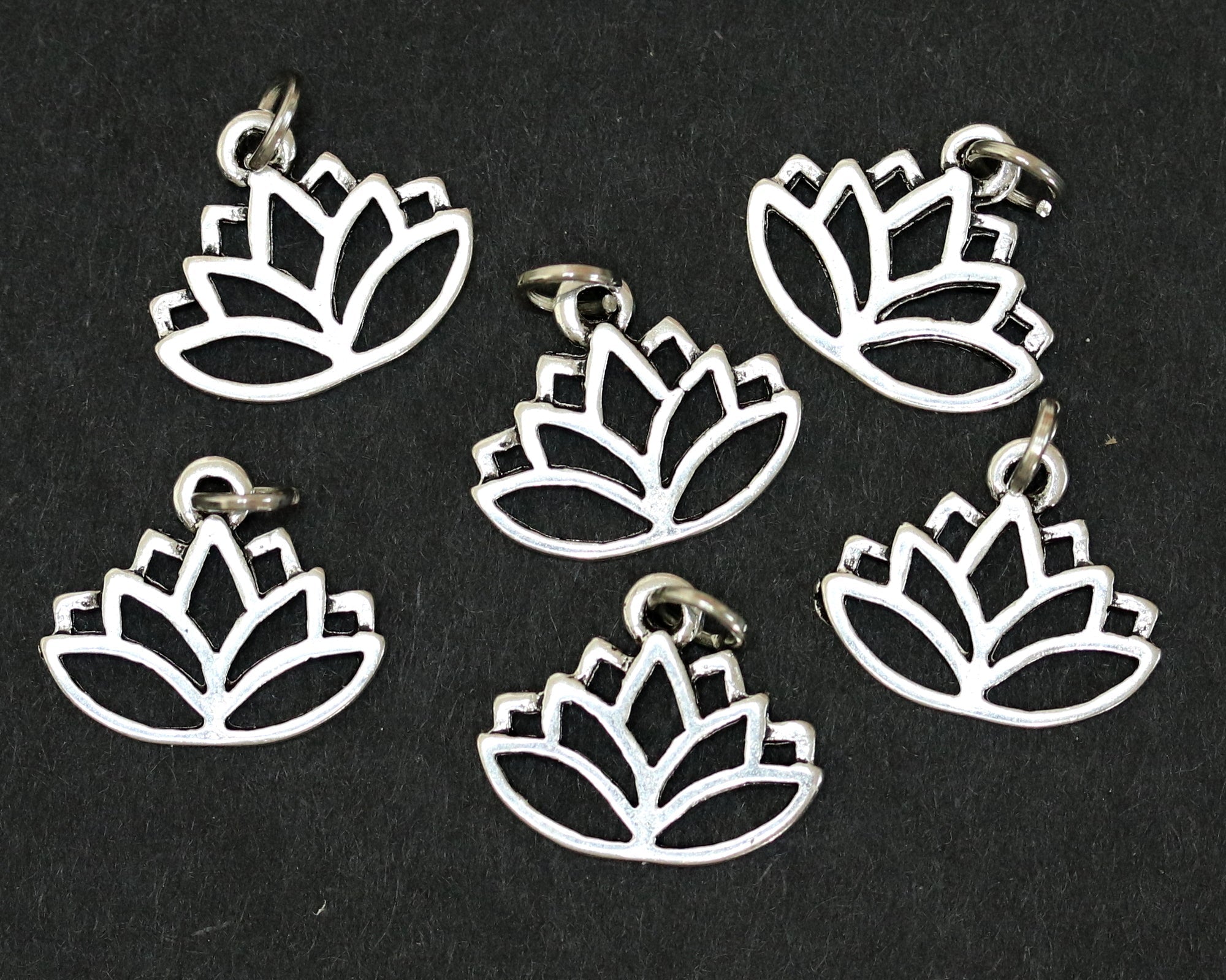Lotus charm 14x16mm antique silver plated metal alloy pendant - Oz Beads 