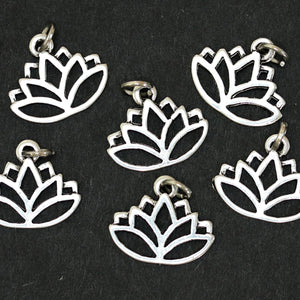 Lotus charm 14x16mm antique silver plated metal alloy pendant - Oz Beads 