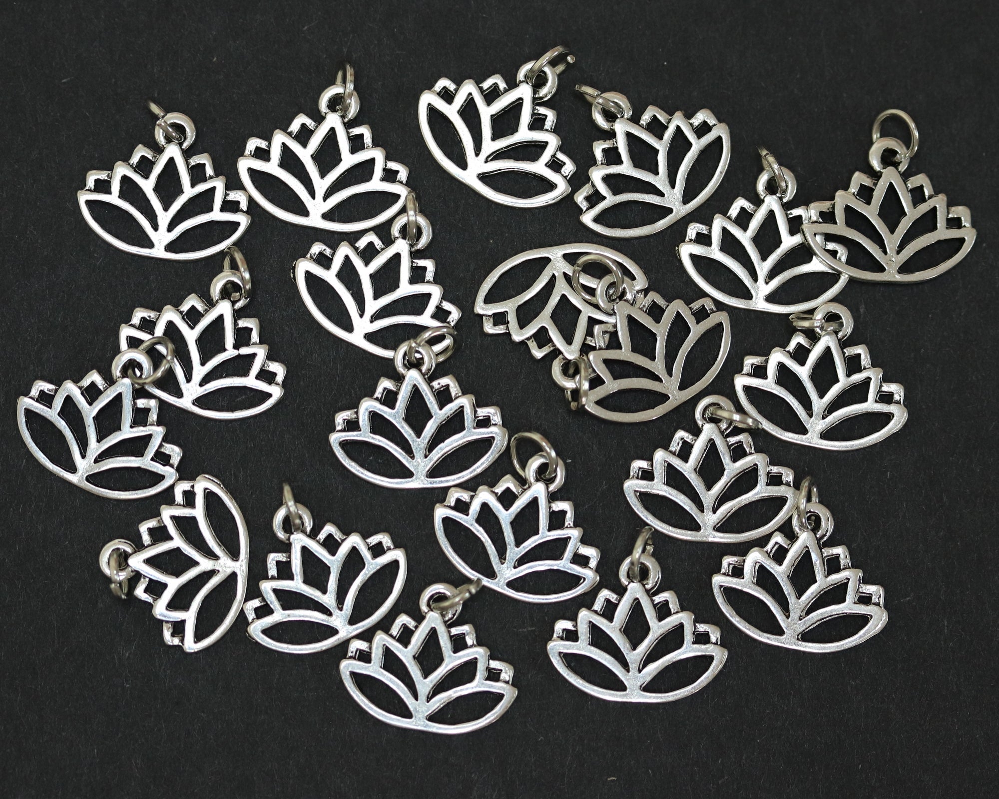 Lotus charm 14x16mm antique silver plated metal alloy pendant - Oz Beads 