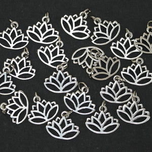 Lotus charm 14x16mm antique silver plated metal alloy pendant - Oz Beads 