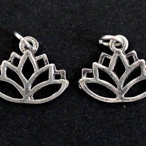 Lotus charm 14x16mm antique silver plated metal alloy pendant - Oz Beads 