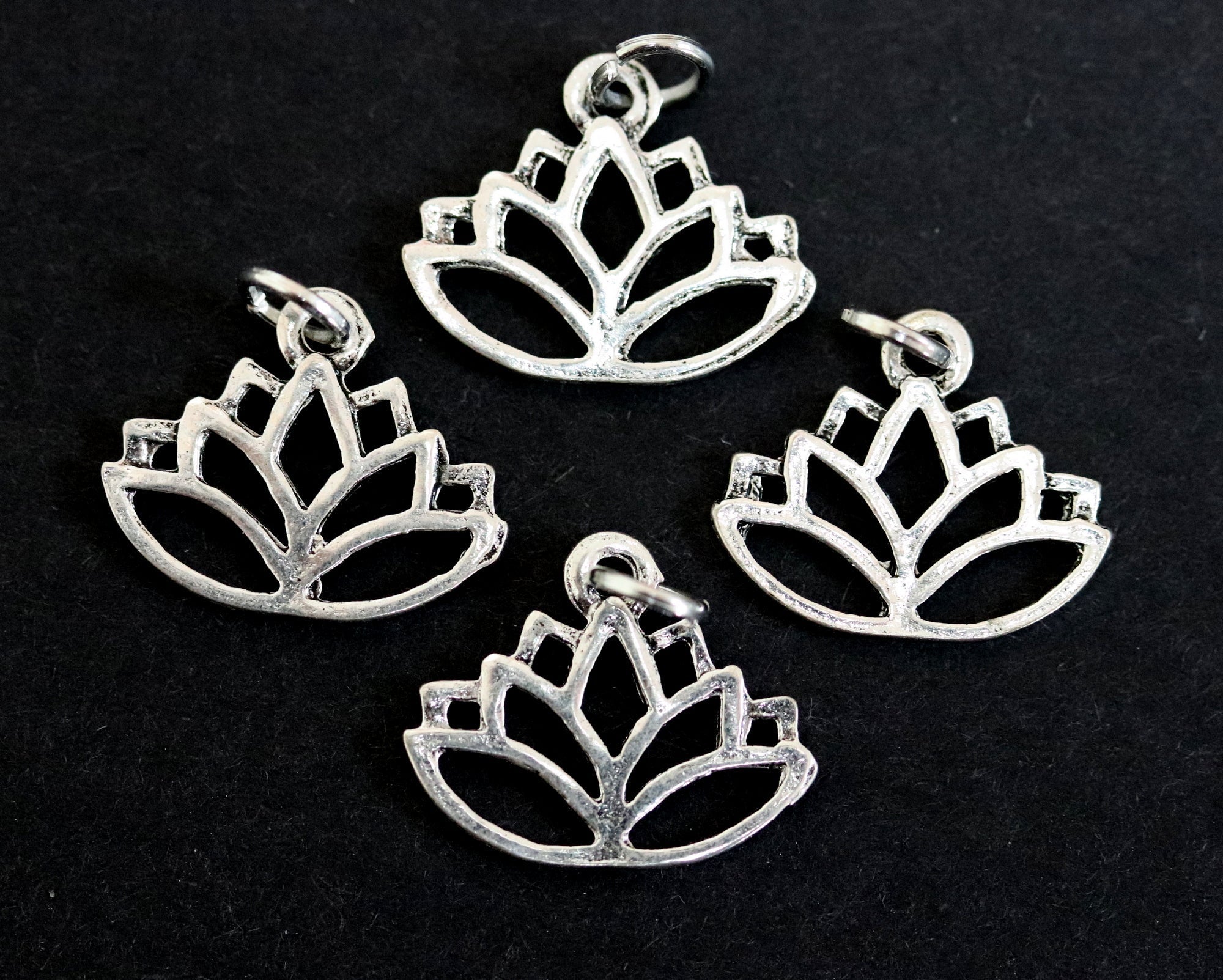 Lotus charm 14x16mm antique silver plated metal alloy pendant - Oz Beads 