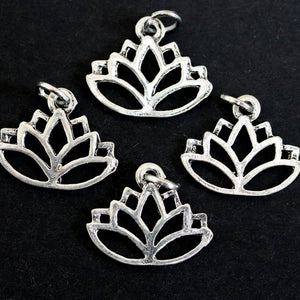 Lotus charm 14x16mm antique silver plated metal alloy pendant - Oz Beads 