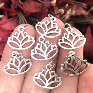 Lotus charm 14x16mm antique silver plated metal alloy pendant - Oz Beads 